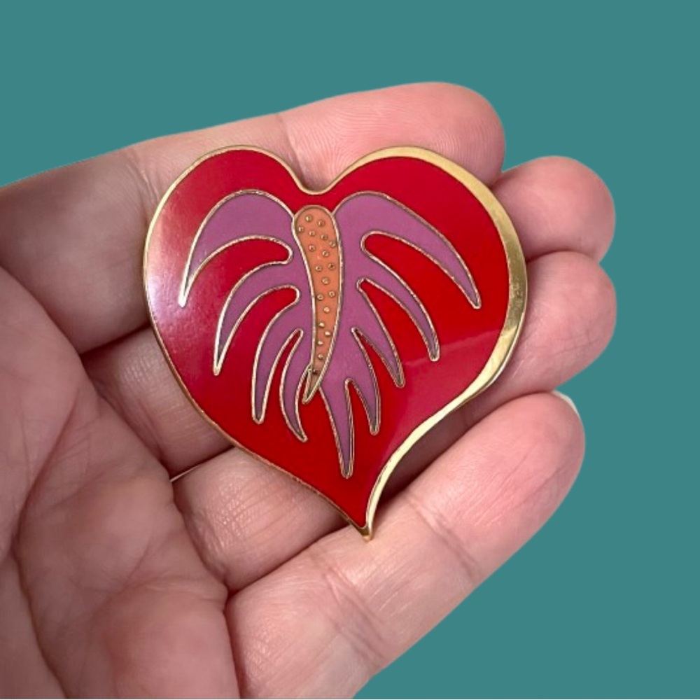 Vintage Laurel Burch “Anthurium” leaf brooch